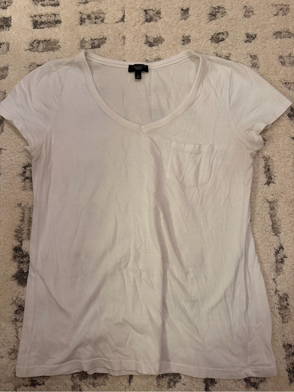 Talbots White V-Neck Short Sleeve Pocket Tee